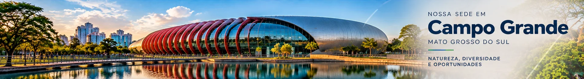 Nossa sede em Campo Grande, Mato Grosso do Sul: Bioparque Pantanal refletido no lago